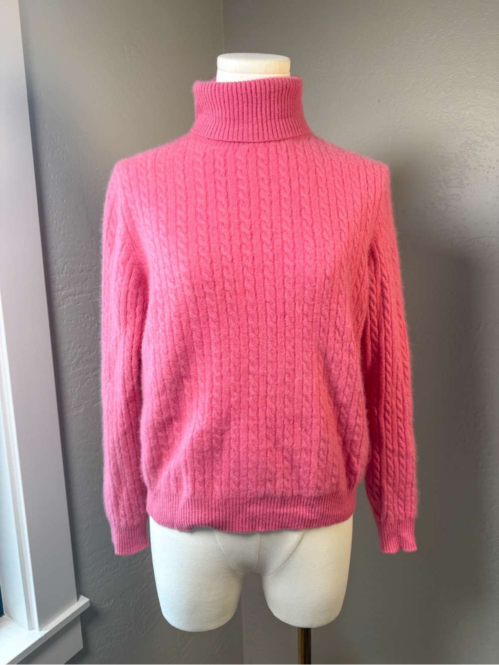 Charter Club 100% Cashmere Pink Cable Knit Turtleneck Sweater Size M